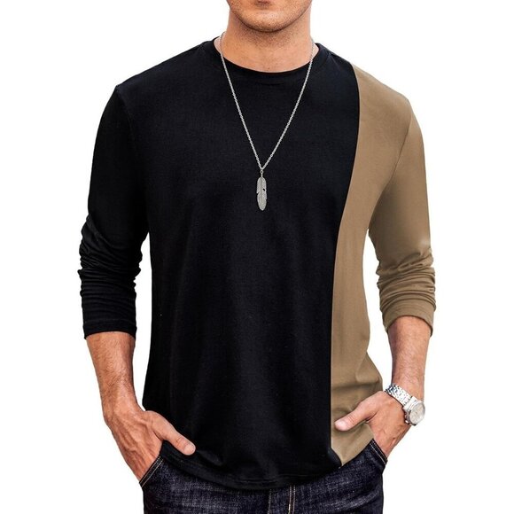 Hardaddy Men's Black Casual Contrast Color T-Shirts Crew Neck Tee Top - Picture 1 of 6